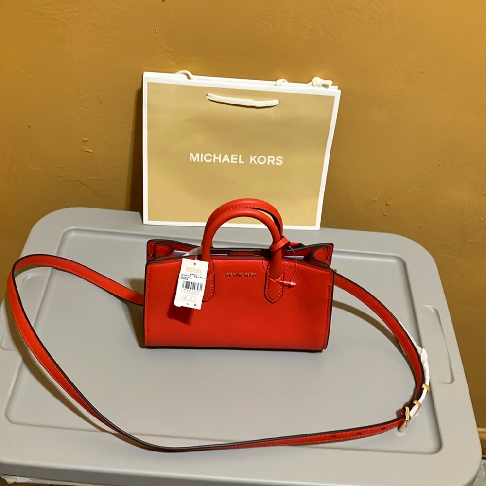Michael Kors XS Scarlett Crossbody Burnt Sienna pebble leather goldtone hardware